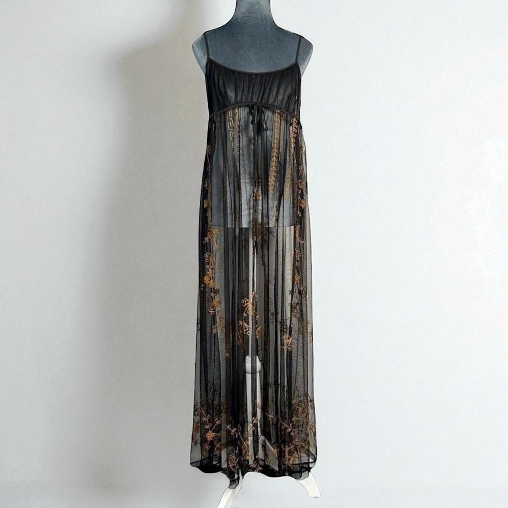 Vintage y2k Victoria’s Secret sheer mesh embroidered maxi babydoll dress M